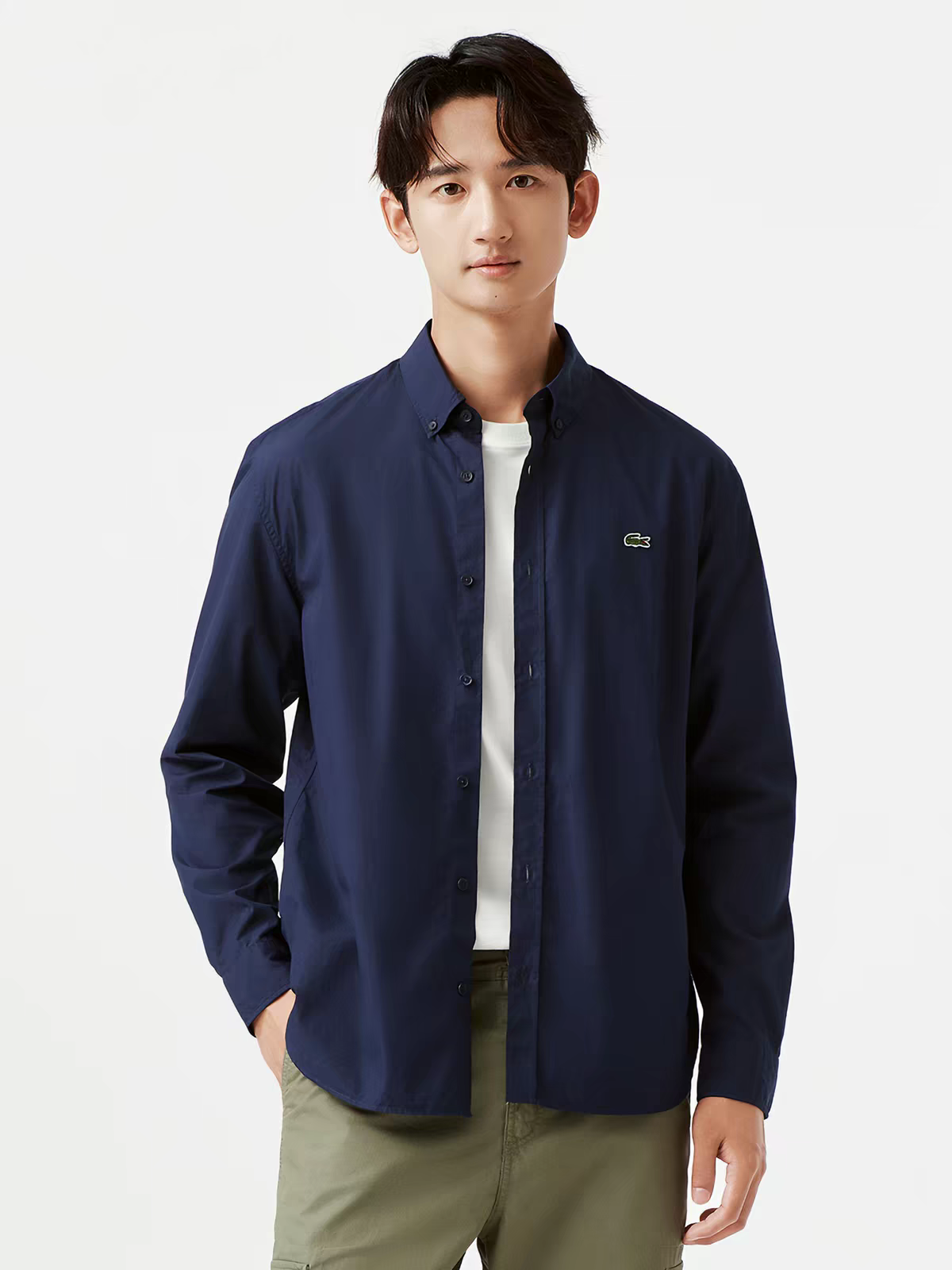 French men's solid color long sleeved shirt, fashionable and casual button collar, commuting pure cotton Oxford spun shirt CH6520