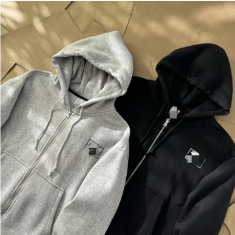 Zipped Hoodie Sweatshirt in Grey and Black