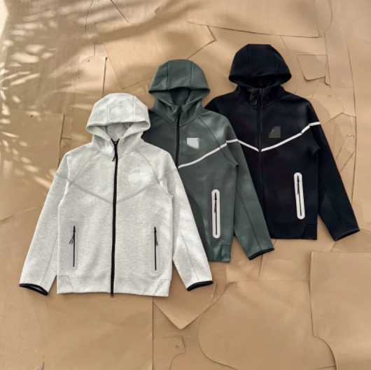 Nike Tech Fleece Hoodie Jacket in Grey, Green, and Black