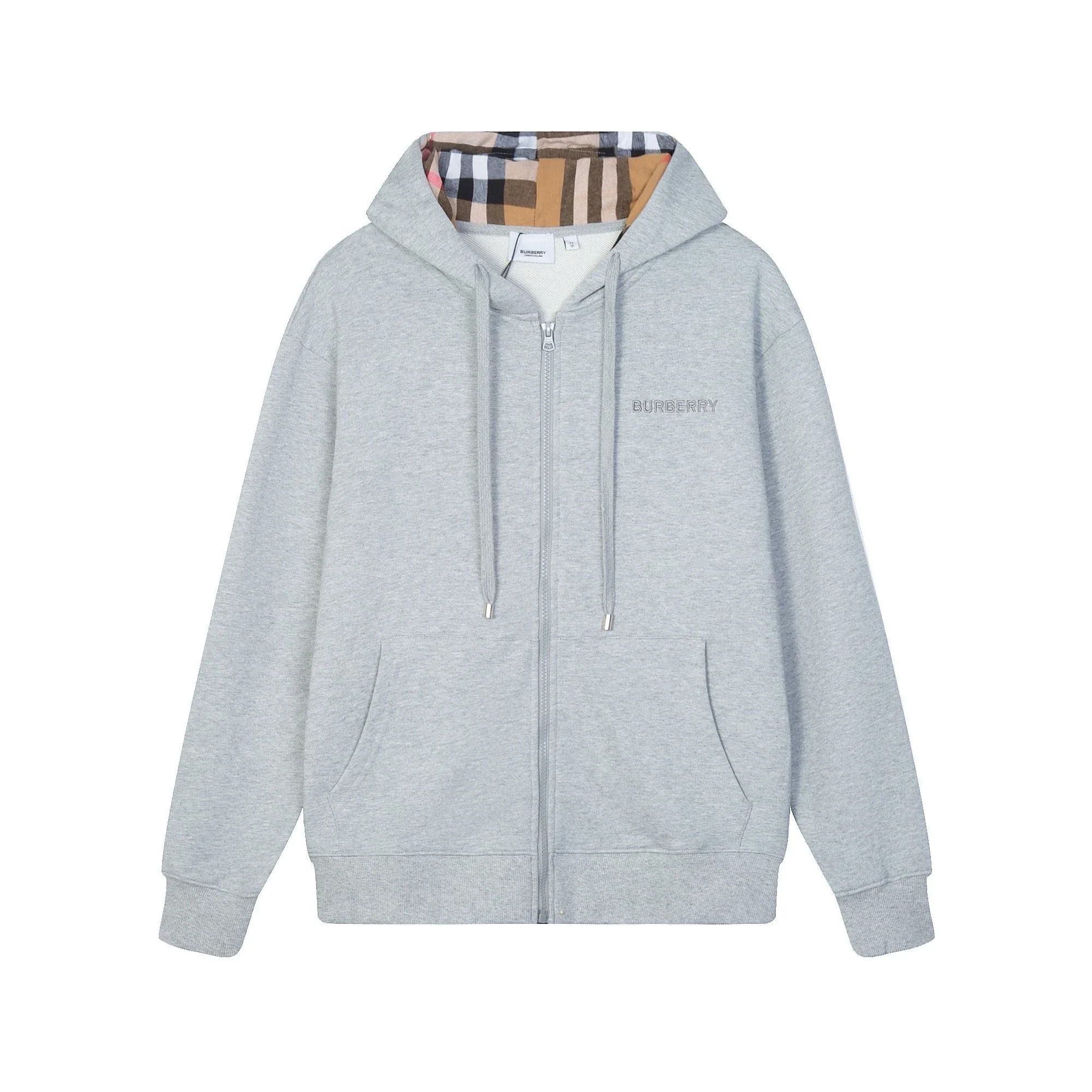 Burberry Zip-Up Hoodie with Check-Lined Hood - rep bluzy z kapturem