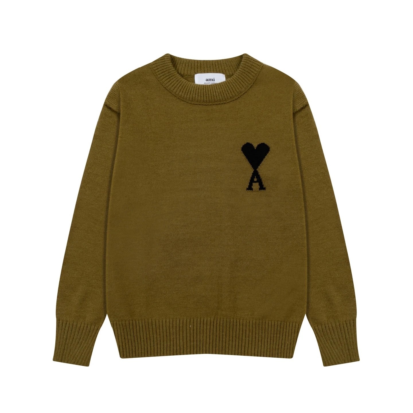 Ami Olive Round Neck Sweater