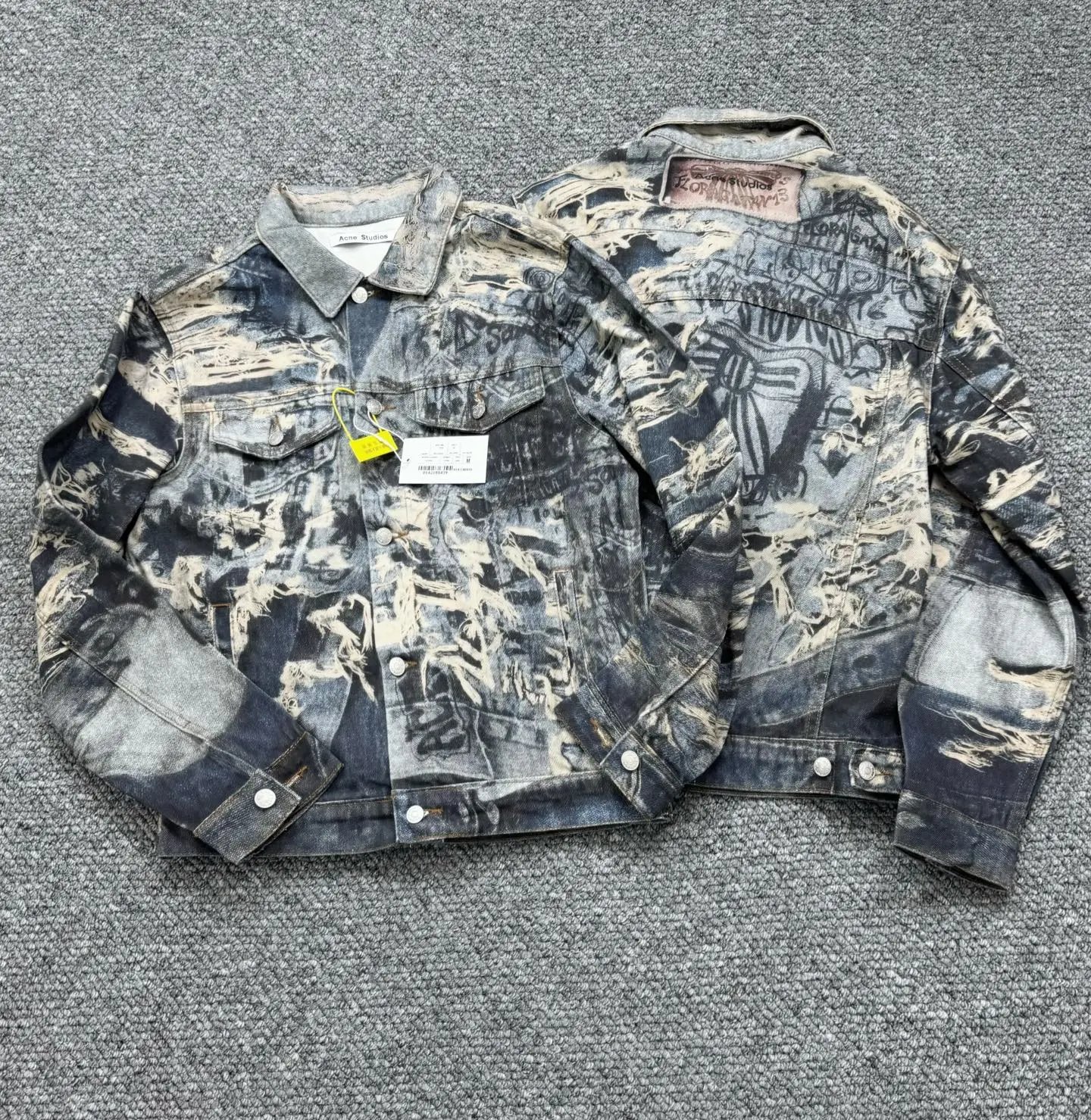 Acne Studios Distressed Graffiti Print Denim Jacket - 000613