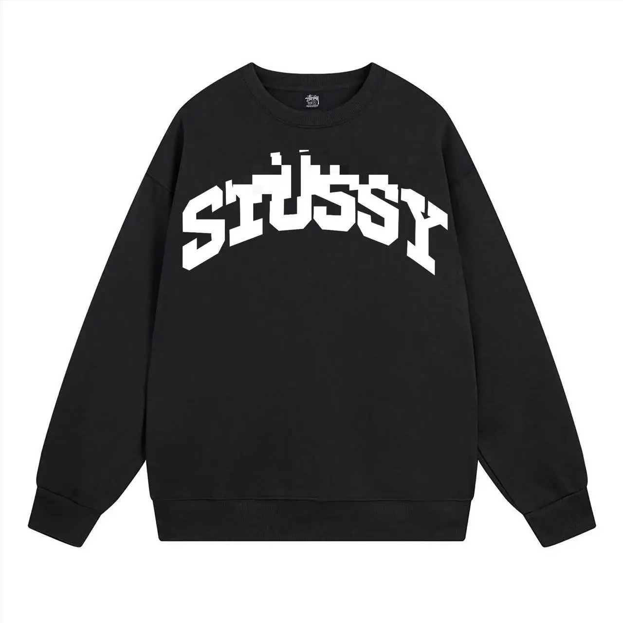 Stussy Sweatshirt Pixel Collegiate Logo Black