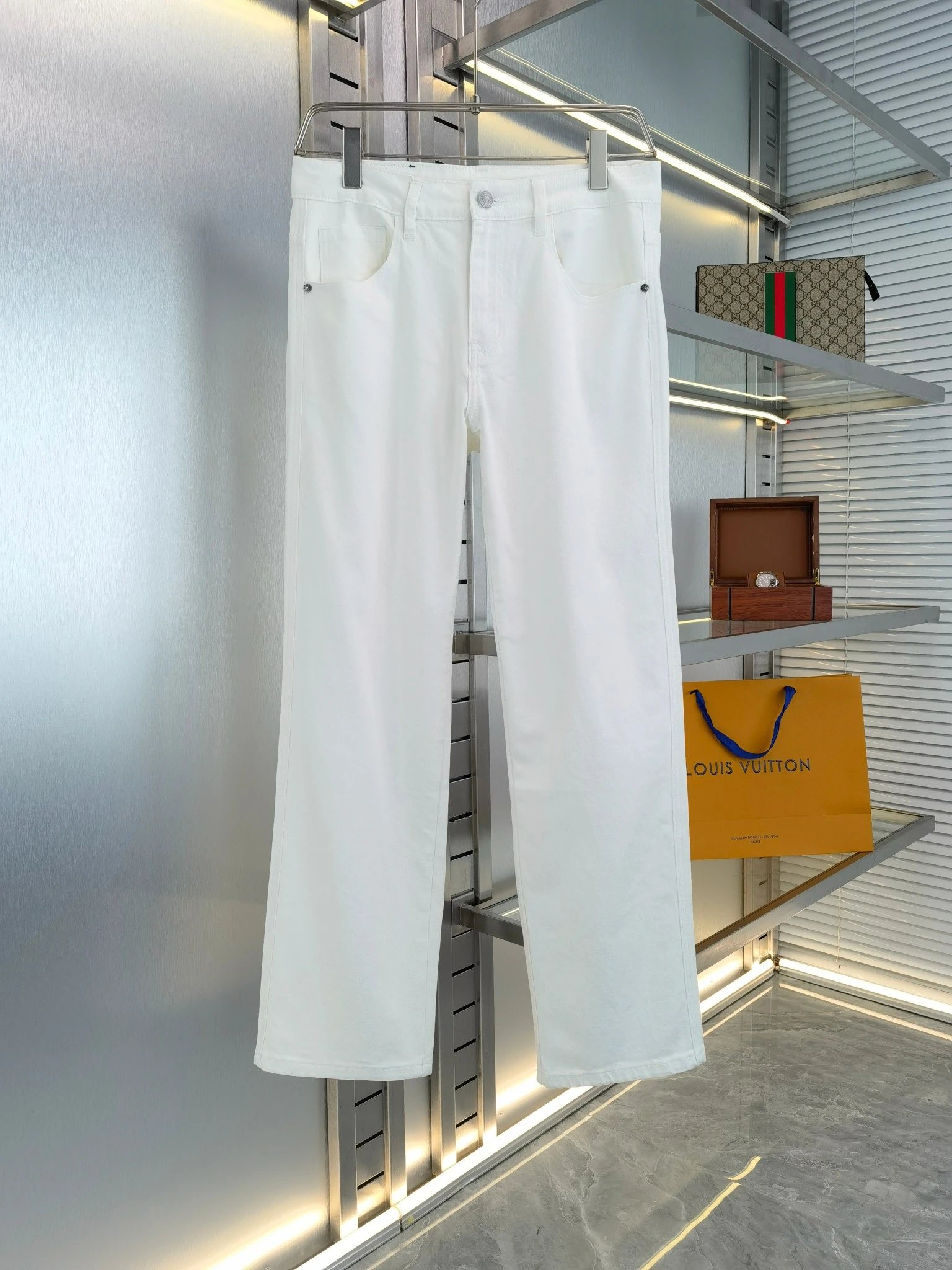 Distressed Straight-Leg Blue Jeans