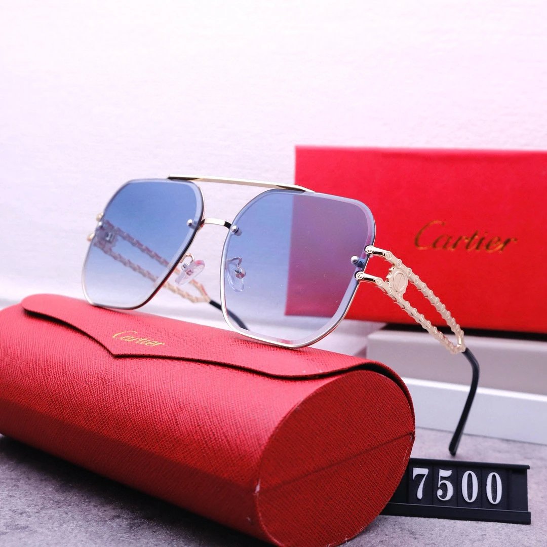 Cartier Sunglasses Gold-Tone Chain-Accent Gradient Blue Lens Sunglasses - 1