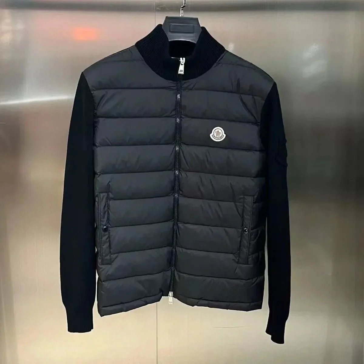 Moncler Down Jackets Quilted jacket with knit sleeves — 3