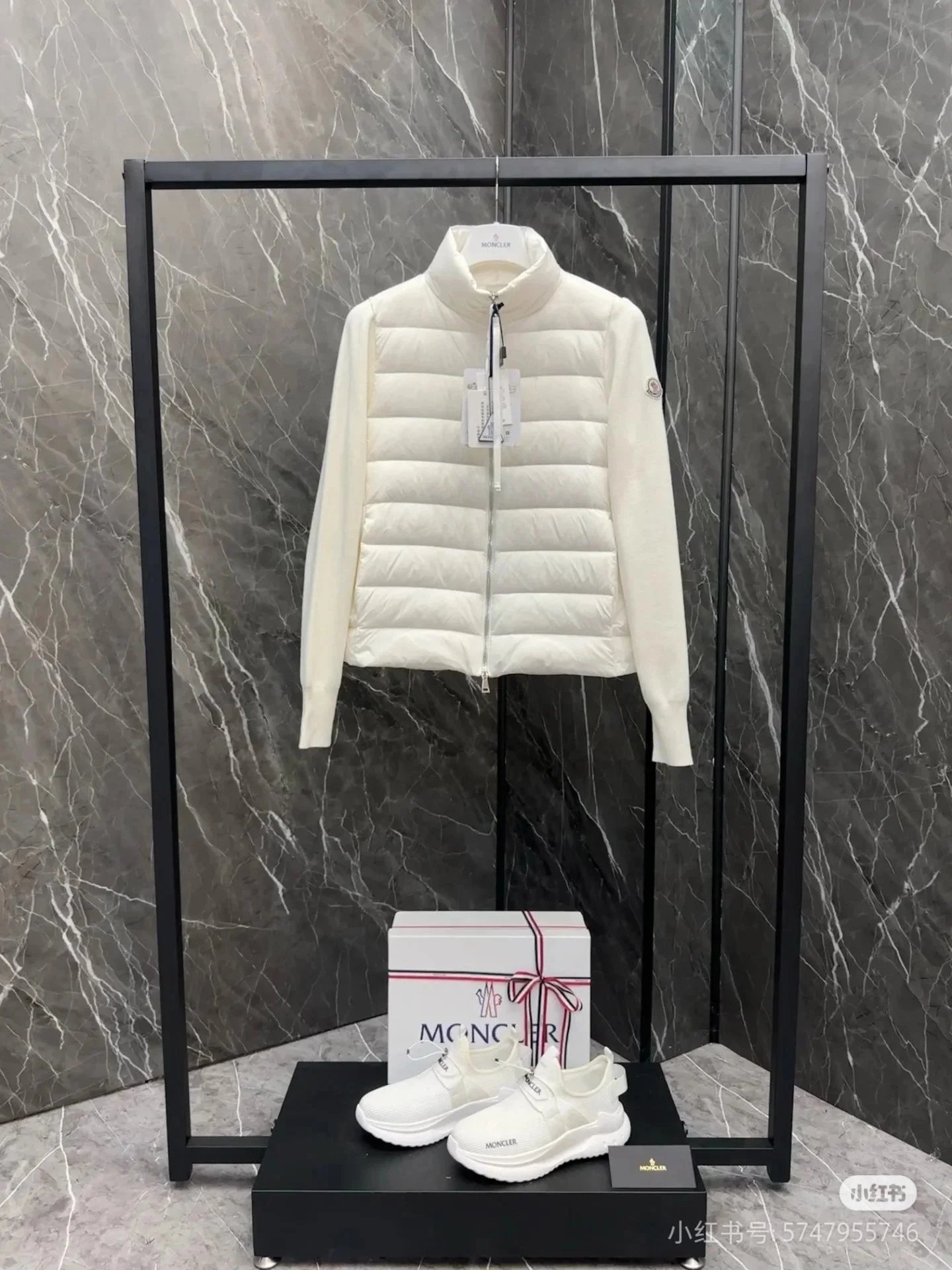 Moncler Down Jackets Quilted jacket with knit sleeves — 2