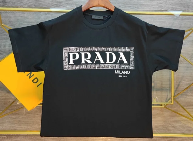 Prada Logo-print short-sleeve T-shirts in two distinct designs — Black