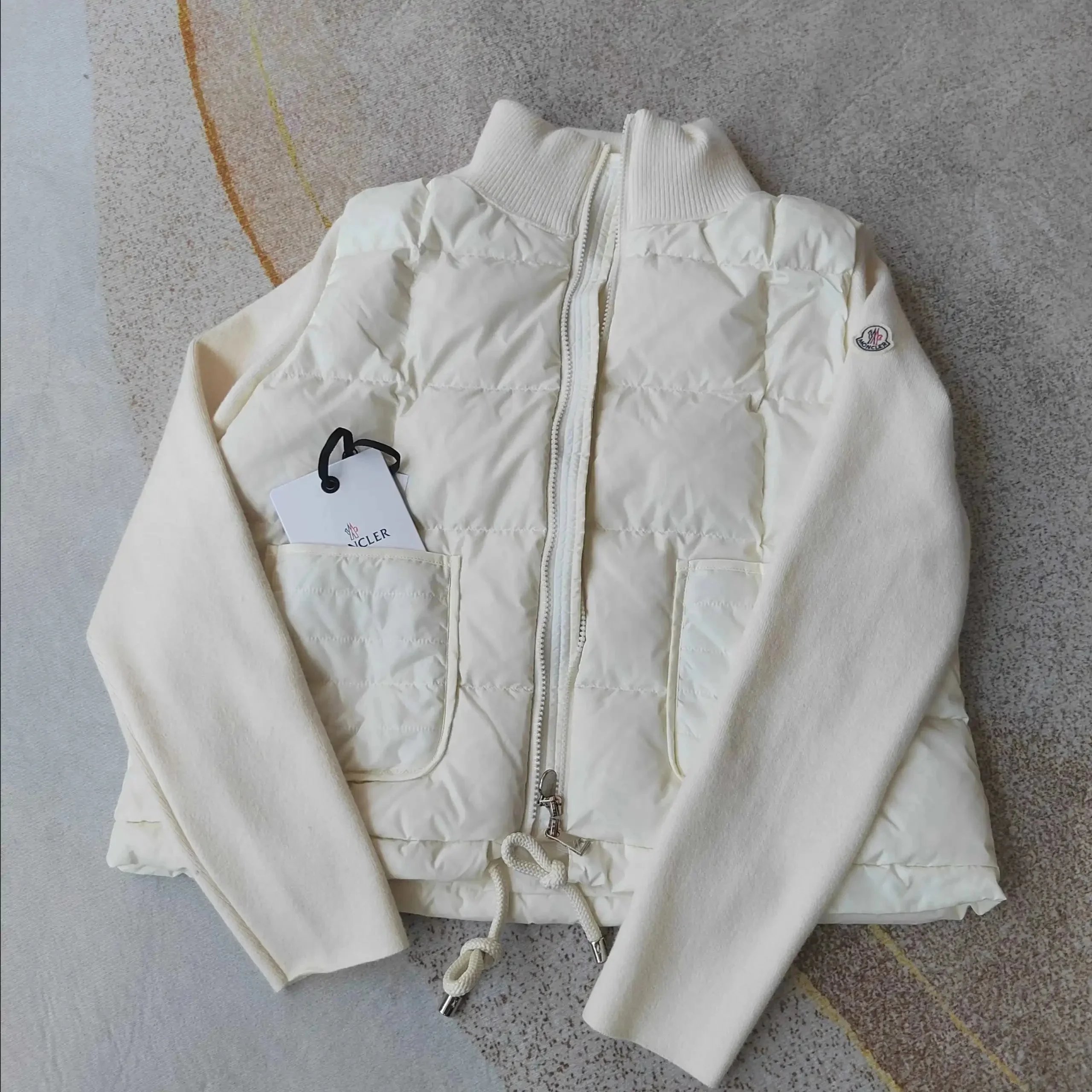 Moncler Down Jackets Quilted jacket with knit sleeves — 7