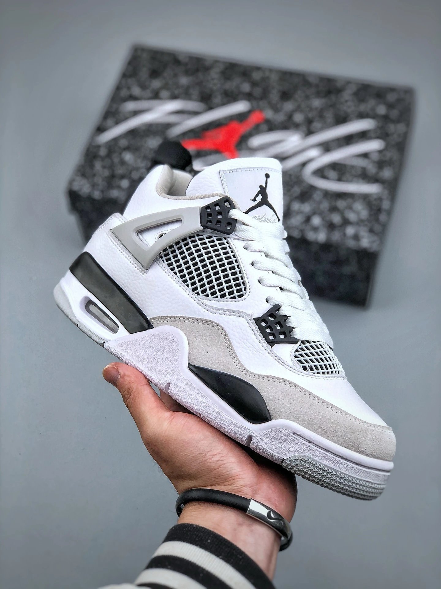 Air Jordan 4 Retro White Cement Grey Sneakers