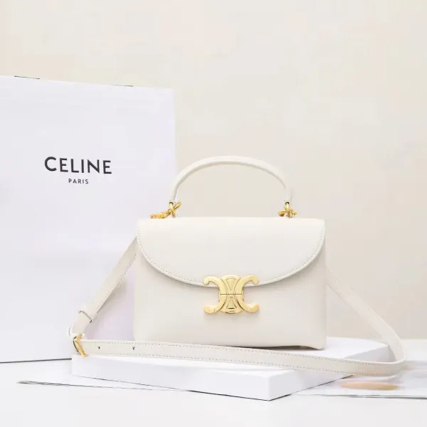 Celine Triomphe Mini Bag White Leather Handbag - 1