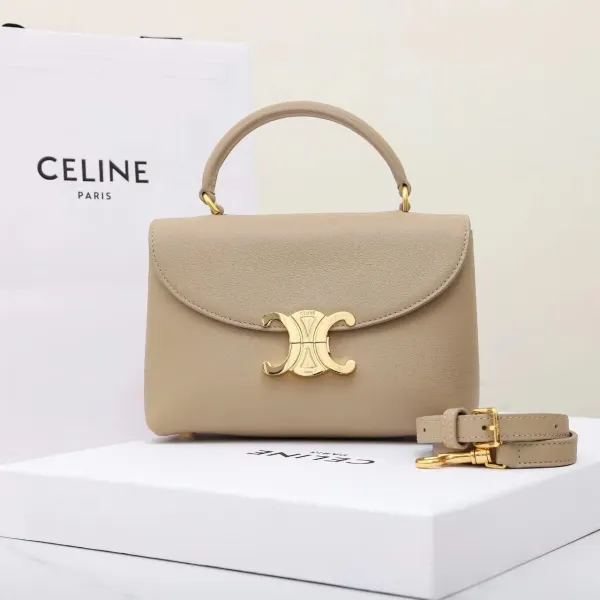 Celine Triomphe Mini Beige Leather Handbag - 1