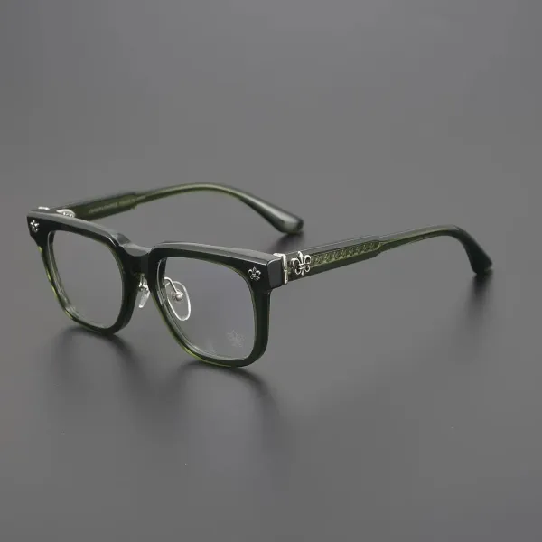 Chrome Hearts Eyewear Black Acetate Optical Glasses with Silver Fleur-de-Lis Detail - 2