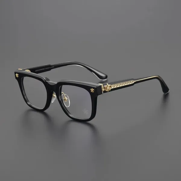 Chrome Hearts Eyewear Black Acetate Optical Glasses with Silver Fleur-de-Lis Detail - 4