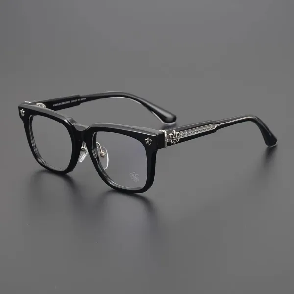 Chrome Hearts Eyewear Black Acetate Optical Glasses with Silver Fleur-de-Lis Detail - 1