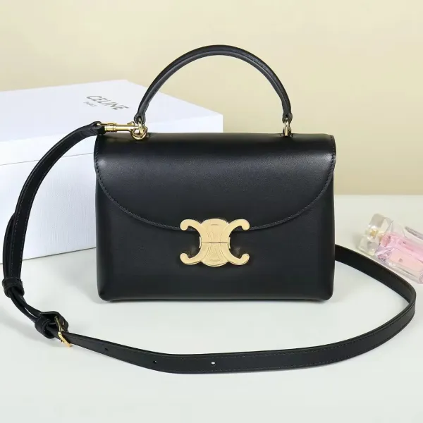 Celine Triomphe Mini Black Leather Handbag - 1