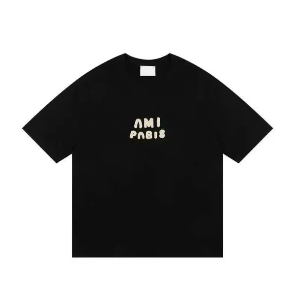 AMI Paris Logo Embroidered Black T-Shirt - 1