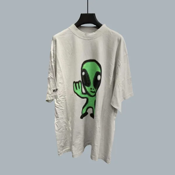 Balenciaga Alien Graphic Oversized T-Shirt White - 1