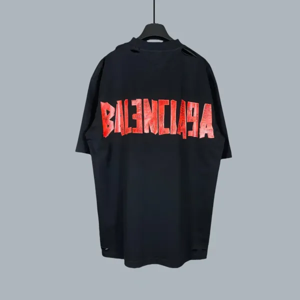 Balenciaga Distressed Logo Print Black T-Shirt - 1