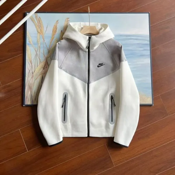 Nike Tech Fleece Hooded Jacket White and Gray - 1