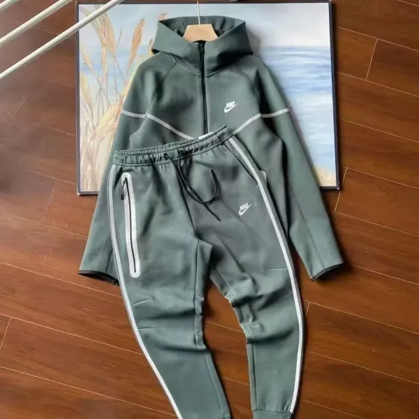 Nike Tech Fleece Hoodie and Sweatpants Set Olive Green Tracksuit - 1