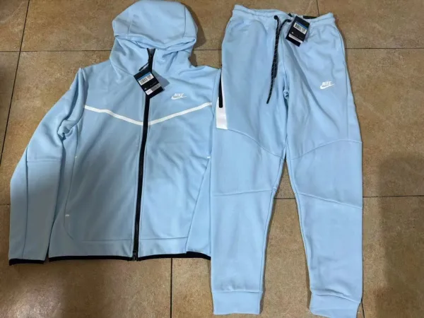 Nike Tech Fleece Windrunner Hoodie and Joggers Set Light Blue Tracksuit - 1