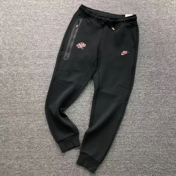 Nike Tech Fleece Joggers Black with Pink Logo Sweatpants - 1