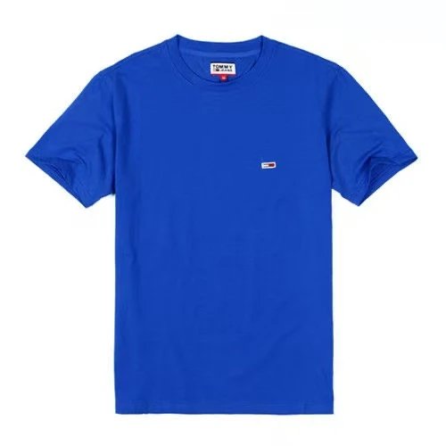 blue short-sleeved shirt