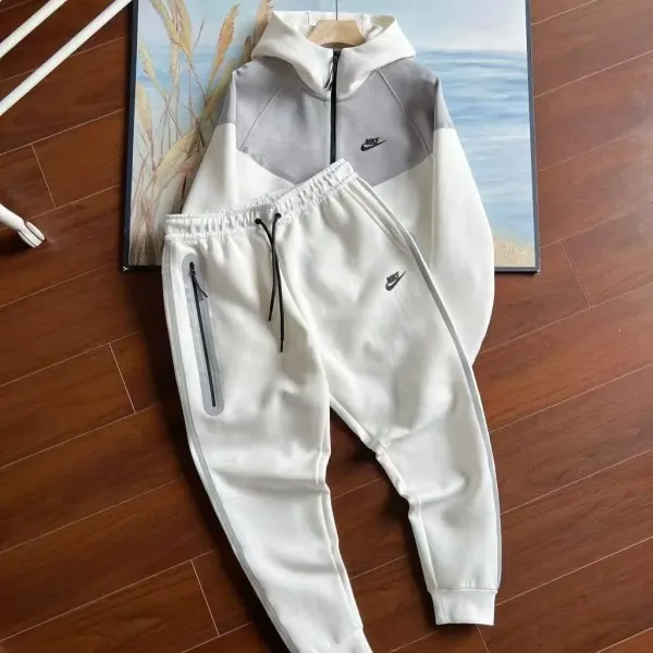 Nike Tech Fleece Hoodie and Joggers Set White/Gray Tracksuit - 1