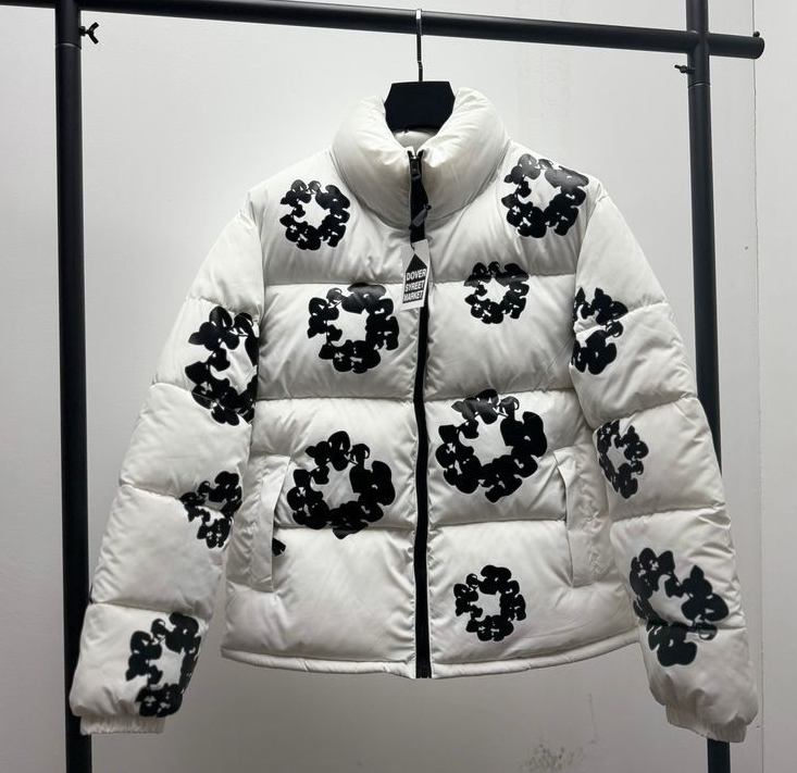 Design Cover Street Wear Floral Print White Down Jacket - 5