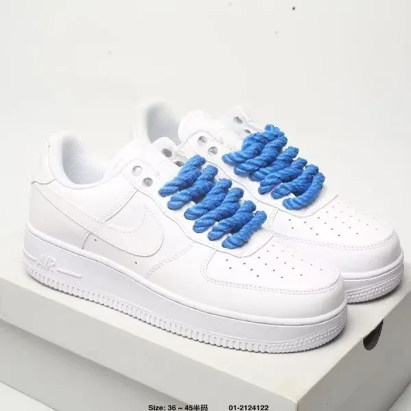 Nike Air Force 1 Low White with Blue Rope Laces Sneakers - 1
