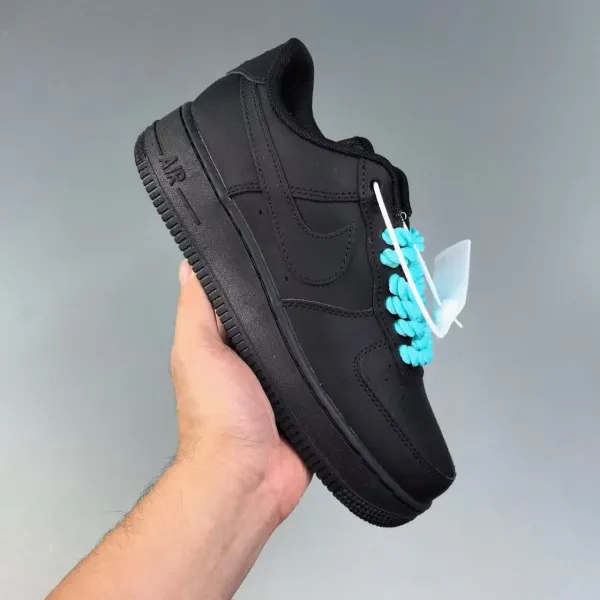 Nike Air Force 1 Low Black with Turquoise Rope Laces Sneakers - 1