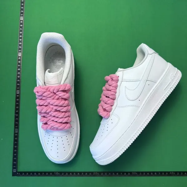 Nike Air Force 1 Low White with Pink Braided Laces Sneakers - 1