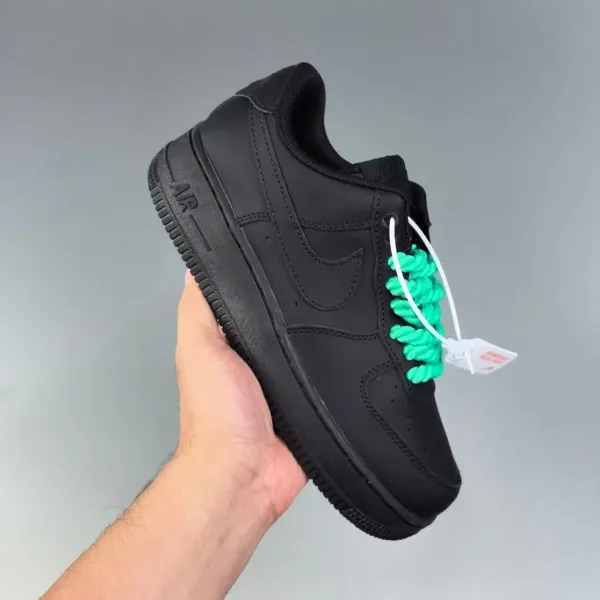 Nike Air Force 1 Low Black with Neon Green Rope Laces Sneakers - 1