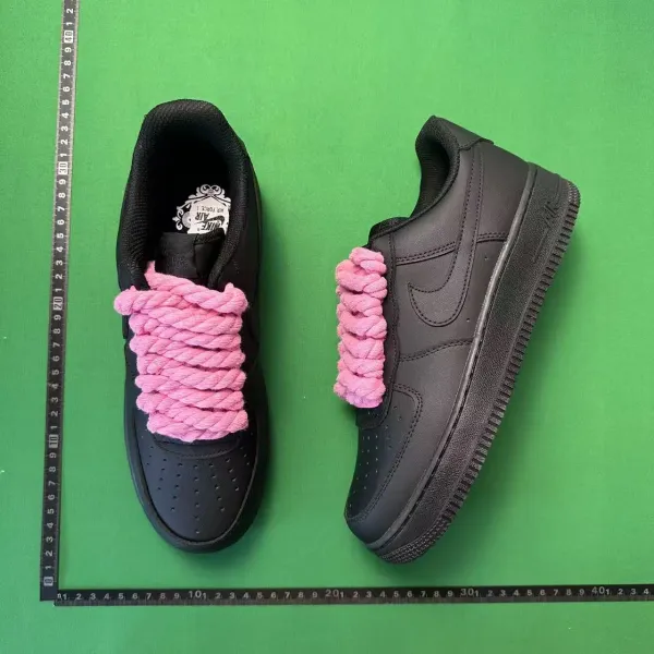 Nike Air Force 1 Low Black with Pink Rope Laces Sneakers - 1