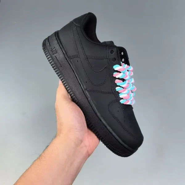 Nike Air Force 1 Low Black with Pastel Braided Laces Sneakers - 1