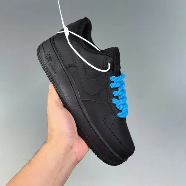 Nike Air Force 1 Low Black with Blue Rope Laces Sneakers - 1