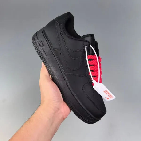 Nike Air Force 1 Low Black with Red Rope Laces Sneakers - 1