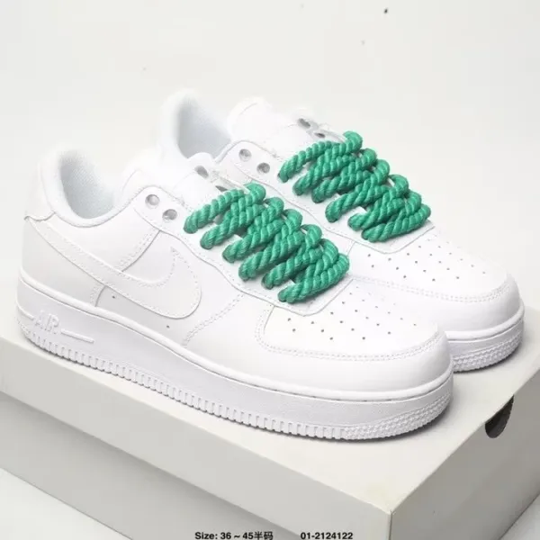 Nike Air Force 1 Low White with Green Rope Laces Sneakers - 1