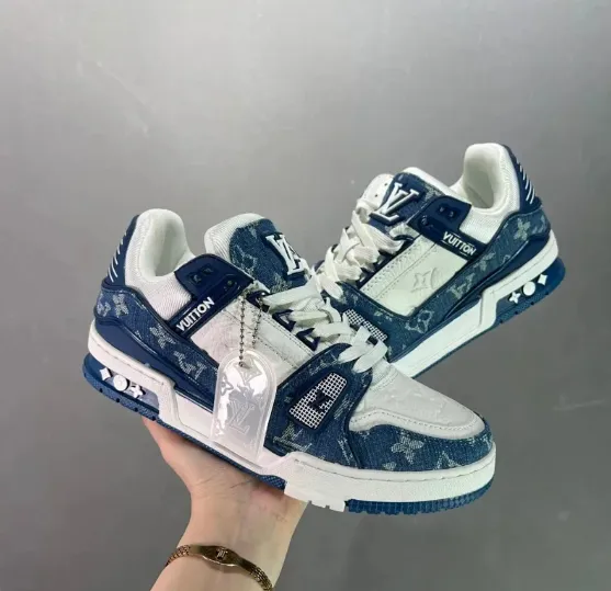 Louis Vuitton Trainer Monogram Denim Blue White Sneakers - 1