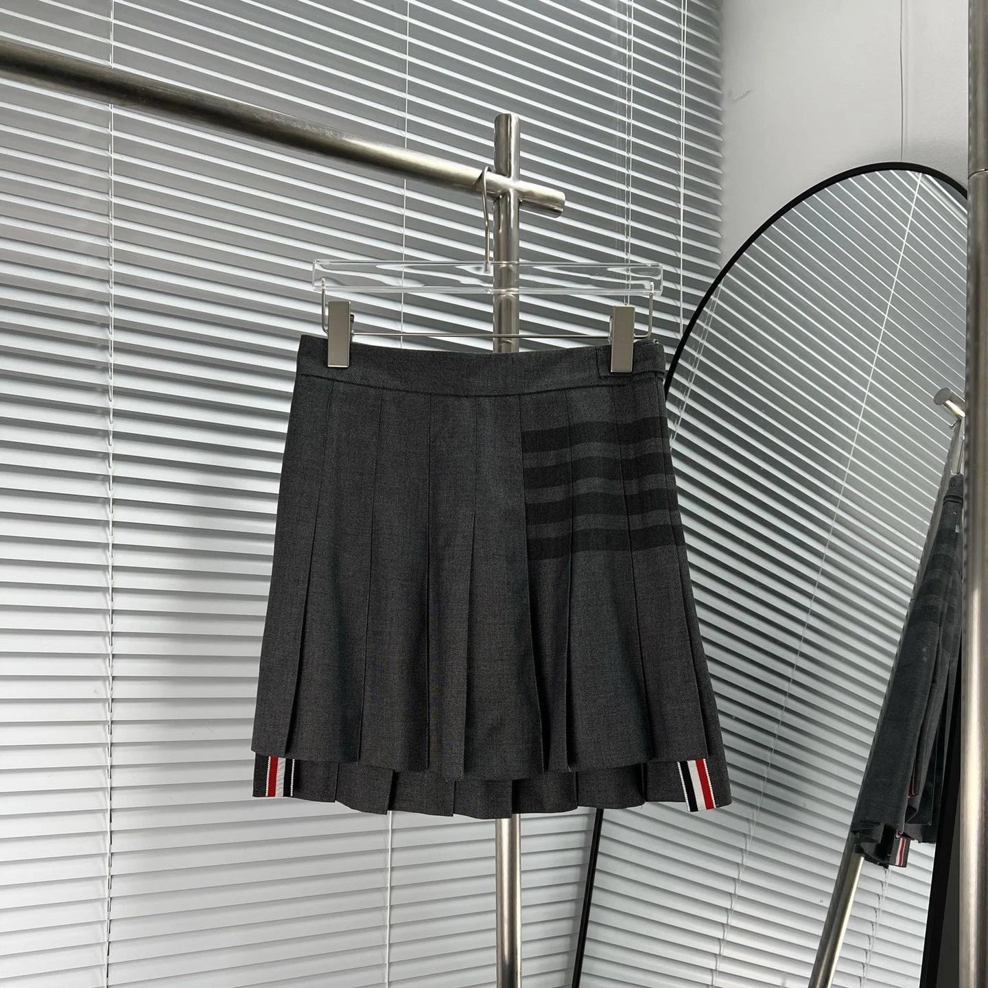 Thom Browne Shirts Button-Down with Tricolor Stripe Trim — Skirt gray gray bar