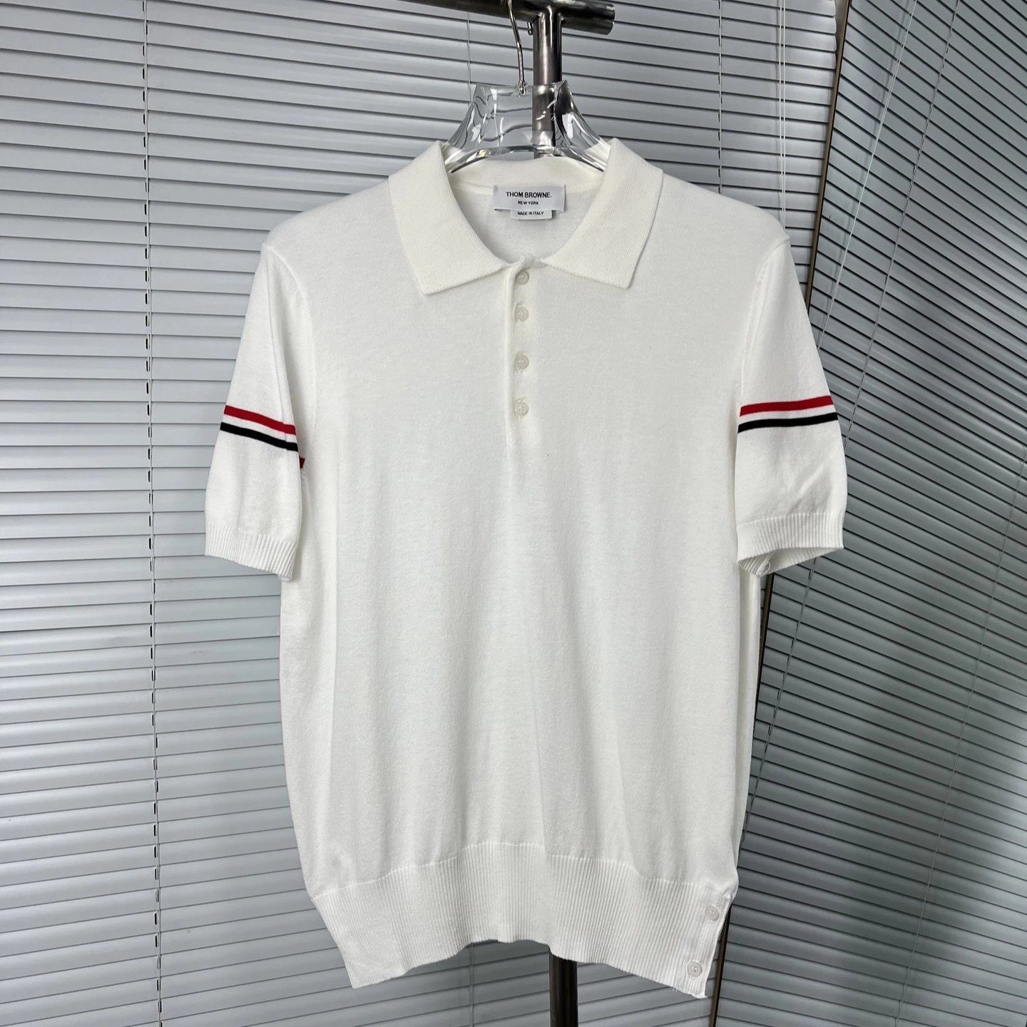 Thom Browne Shirts Button-Down with Tricolor Stripe Trim — white