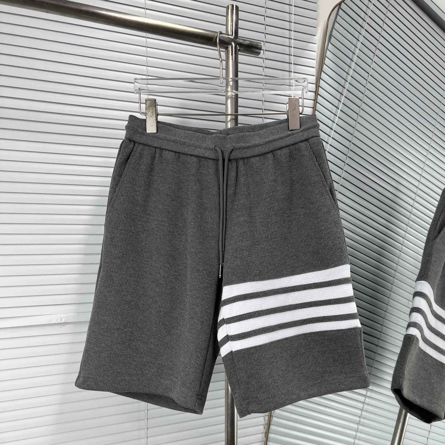 Thom Browne Shirts Button-Down with Tricolor Stripe Trim — Gray shorts