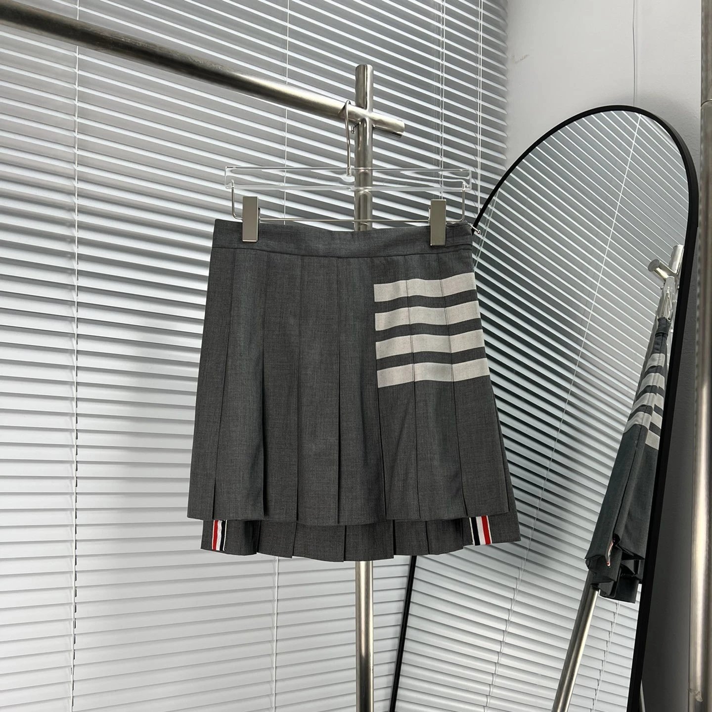 Thom Browne Shirts Button-Down with Tricolor Stripe Trim — gray skirt