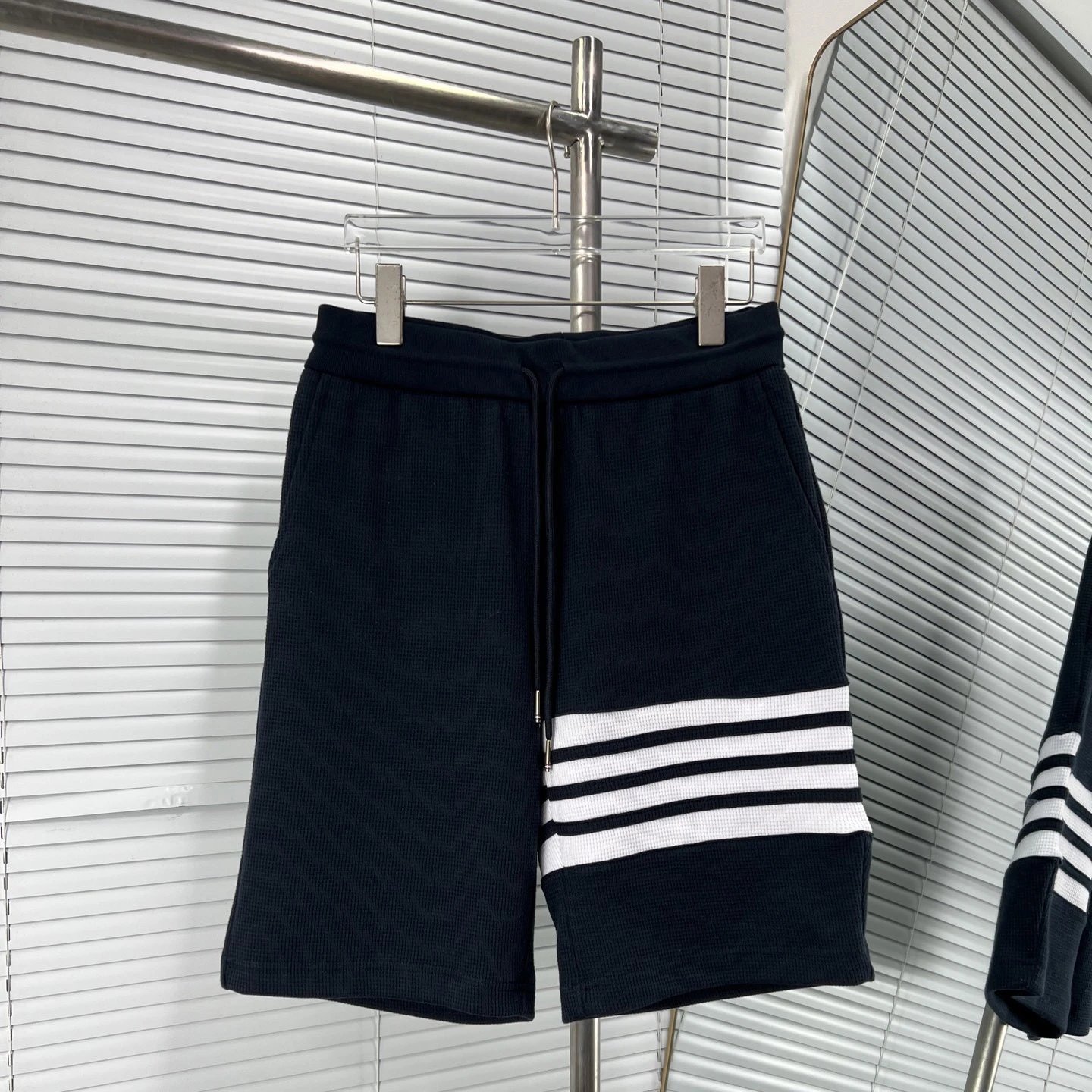 Thom Browne Shirts Button-Down with Tricolor Stripe Trim — Navy blue shorts