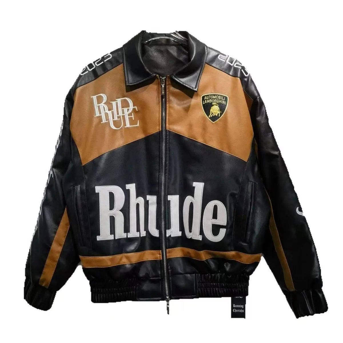 Design Varsity Jacket Orange with Star Embellishments and Script Logo Outerwear - 8