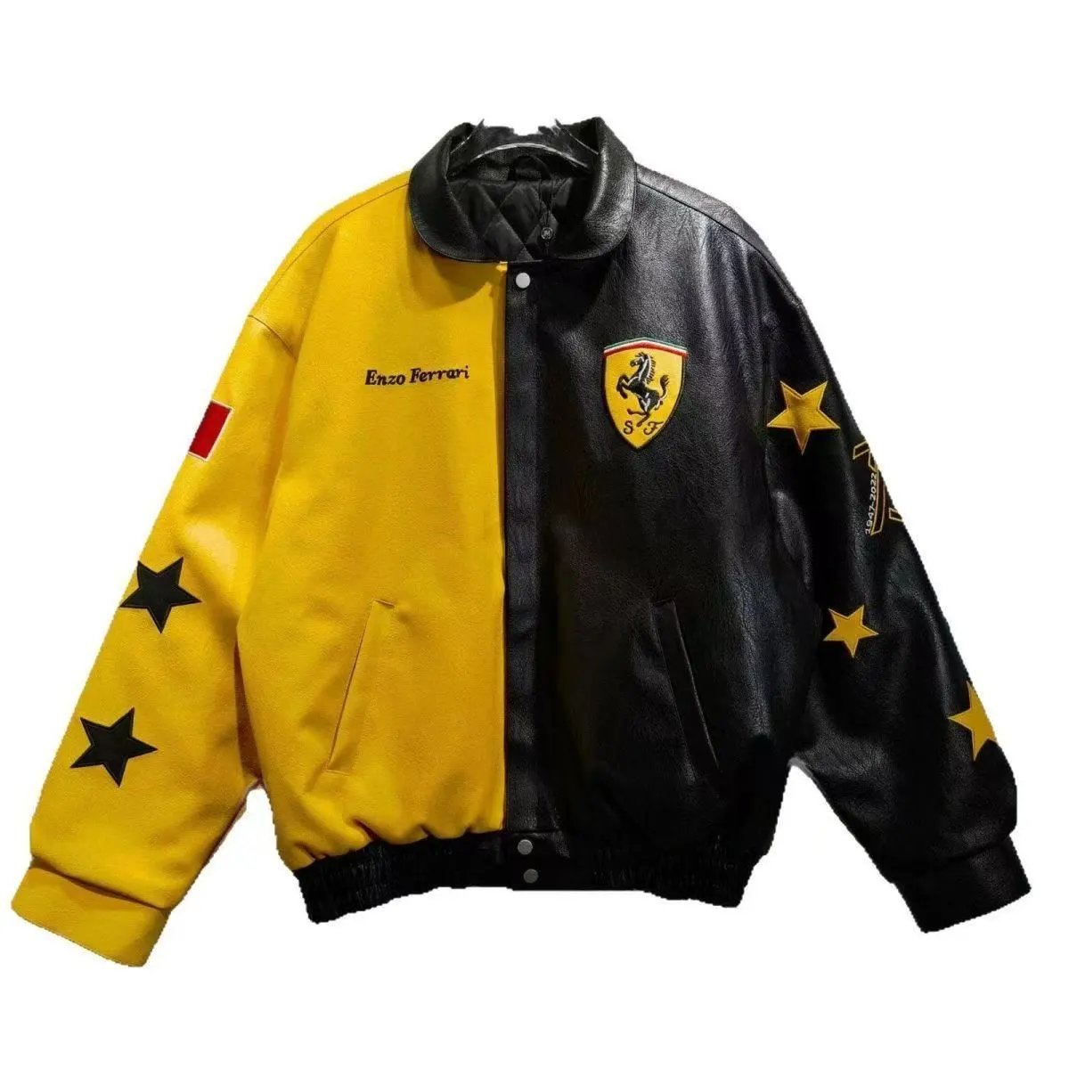 Design Varsity Jacket Orange with Star Embellishments and Script Logo Outerwear - 6