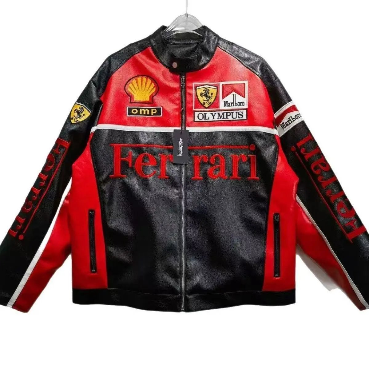 Design Varsity Jacket Orange with Star Embellishments and Script Logo Outerwear - 5