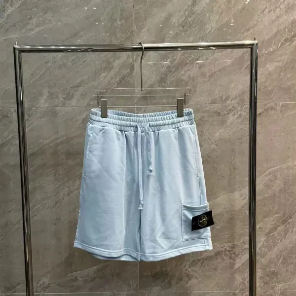 Stone Island Light Blue Drawstring Waist Shorts - 1