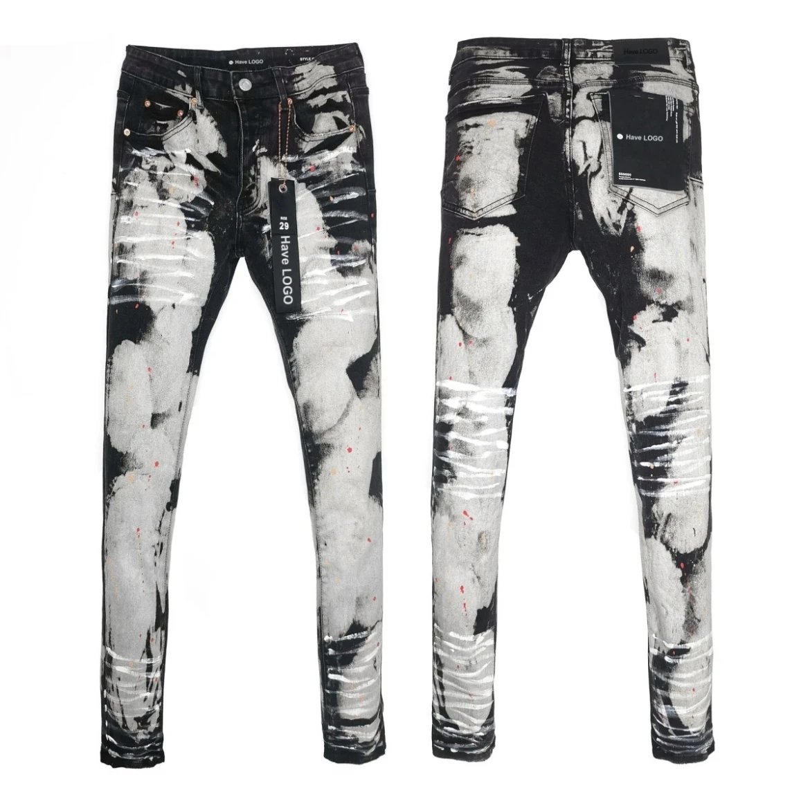 Have LOGO Distressed Paint-Splatter Slim Fit Jeans